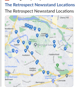 A map of The Retrospect's newsstand locations