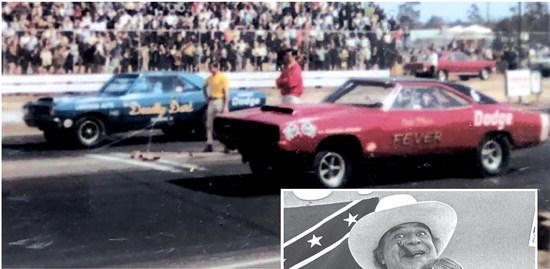 YEE-HAAA!: Them Duke boys would have loved to race their orange 1969 Dodge Charger at the Atco Dragway, where the pros as well as the average Joes could run their wheels down a timed quarter mile of straight, flat asphalt. At right, actor Sorrell Booke, who played J.D. ‘Boss’ Hogg on the 1980s TV series The Dukes of Hazzard, appeared in character at the dragway to pose with fans. photos by “Mad Max” Scherwin