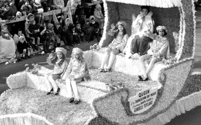 50TH ANNIVERSARY: Martha Ann Carter, of Collingswood, seen in front on the right, rode on the Gimbels float, escorting Santa Claus to Gimbels department store in the 1969 Gimbels Thanksgiving Day Parade in Philadelphia. The parade celebrated its 50th anniversary that year.